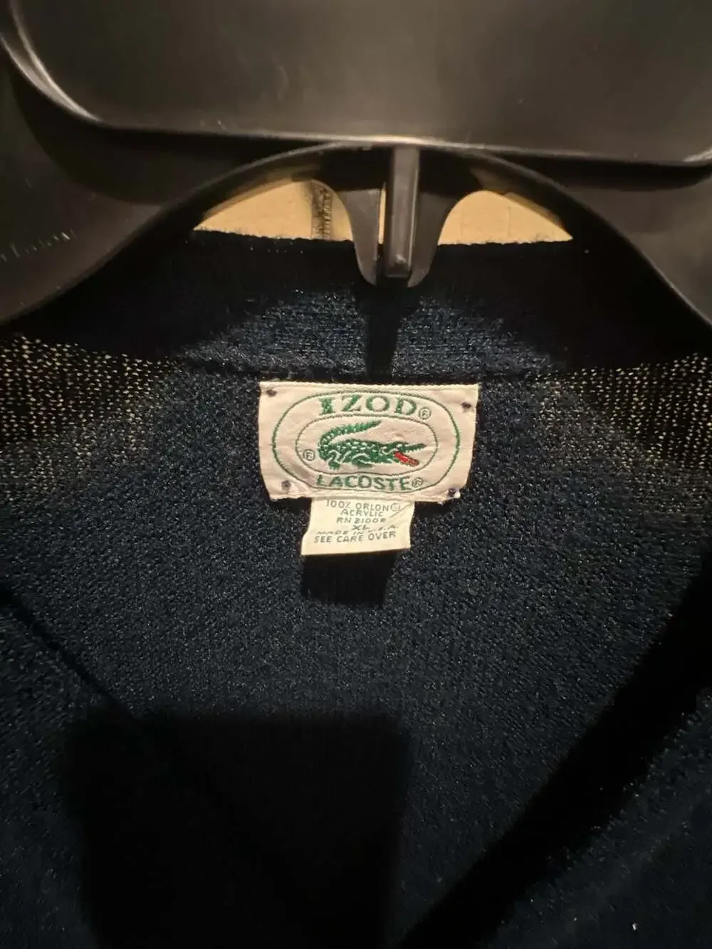 Vintage Izod Lacoste Mens Navy Blue Acrylic Cardigan Sweater